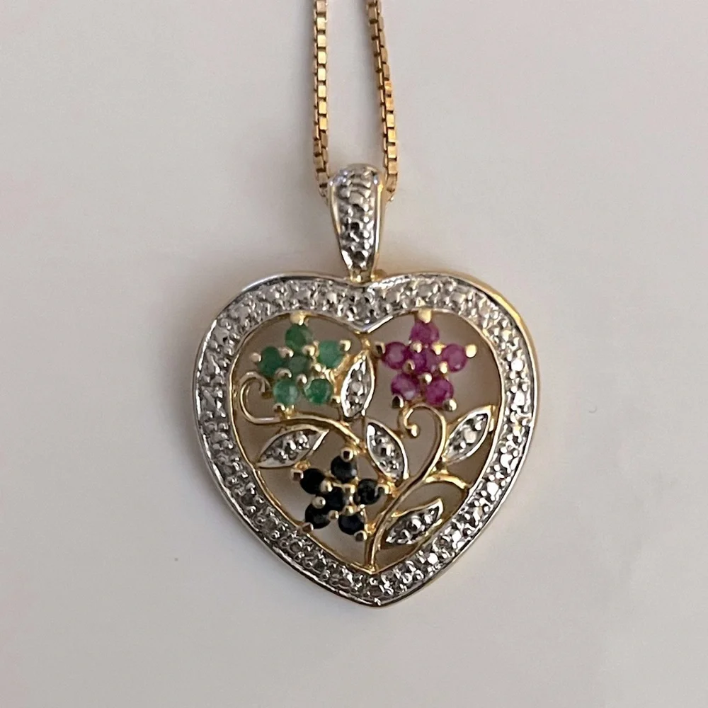 Ross Simon’s Multi-Gemstone Floral Heart Necklace with Diamond Accent - Picture 1 of 6